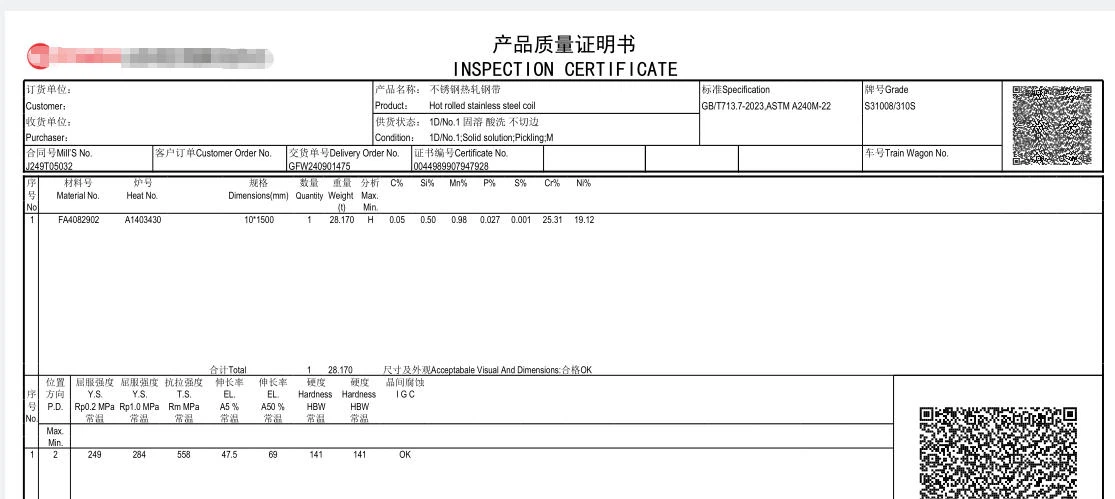 Material Test Certificate (MTC) Material Test Certificate (MTC)