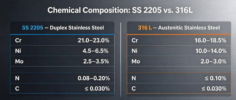 Chemical Composition: SS 2205 vs. 316L Chemical Composition: SS 2205 vs. 316L